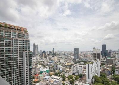 City skyline view from a high-rise apartment