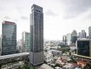 Cityscape with tall buildings and residential areas