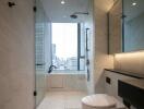 Modern bathroom with city view