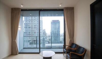 Living room with city view balcony