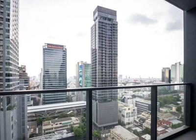 High-rise city view from balcony