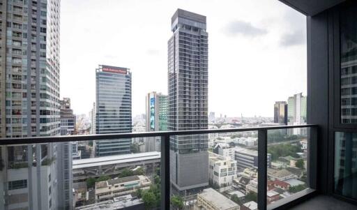 High-rise city view from balcony