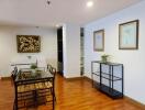 Modern dining area with wooden flooring