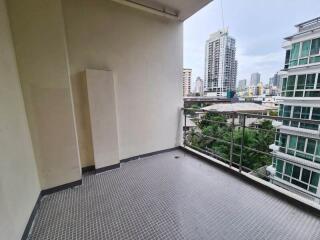 Spacious balcony with city view