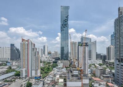 Aerial view of cityscape with modern high-rise buildings