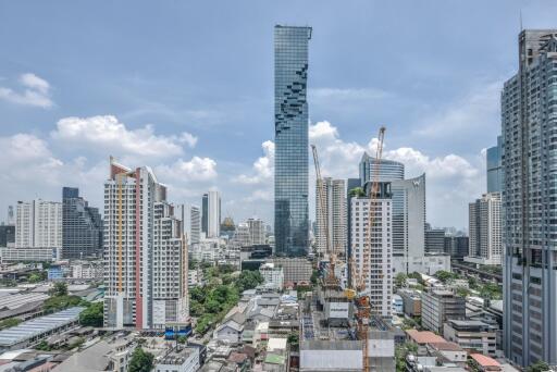 Aerial view of cityscape with modern high-rise buildings