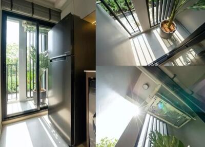 Bright kitchen with a view of the balcony