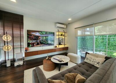 Modern living room with large windows