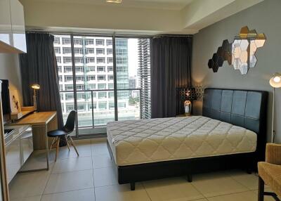 Modern bedroom with balcony view