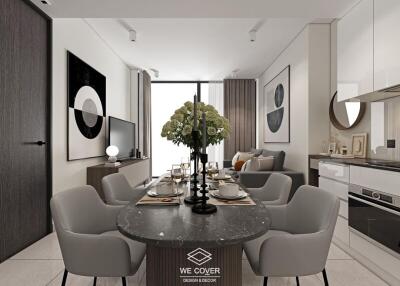 Modern dining and living area with contemporary decor