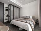 Modern bedroom with glass-panel wardrobe