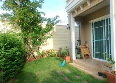 Outdoor garden area with entrance to house