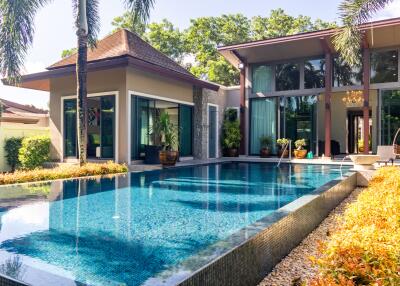 Modern house with a swimming pool and garden area