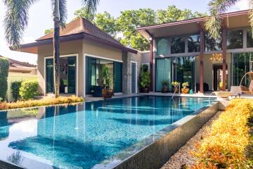 Modern house with a swimming pool and garden area