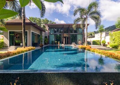 Modern house with outdoor pool and landscaping