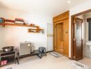 Modern bathroom with wooden elements and sauna