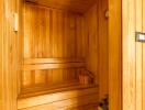 Wooden sauna interior with bench seating