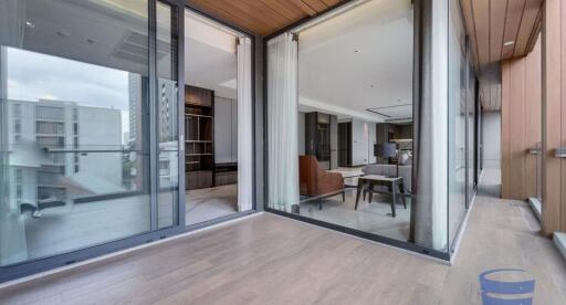 Modern apartment living room with balcony