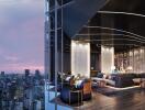 Modern living room with cityscape view