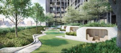 Outdoor communal area with modern seating and greenery