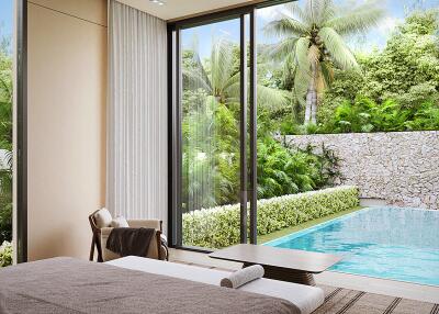 Bedroom with pool view