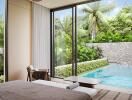 Bedroom with pool view