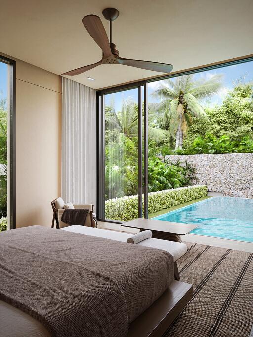 Bedroom with pool view