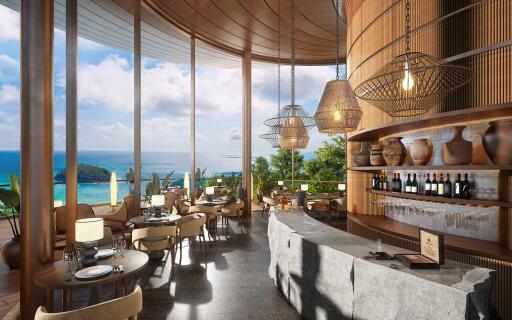 Upscale dining area with a panoramic ocean view