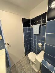 Bathroom with blue tiles