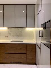 Modern kitchen with built-in appliances and under-cabinet lighting