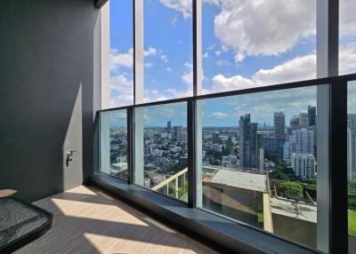 Balcony with panoramic cityscape view