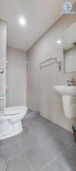 Modern bathroom with a walk-in shower and sleek fixtures