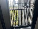 Balcony view with clothes rack