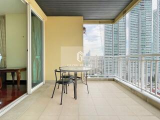 Spacious balcony with city view