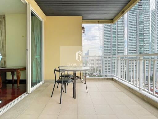 Spacious balcony with city view