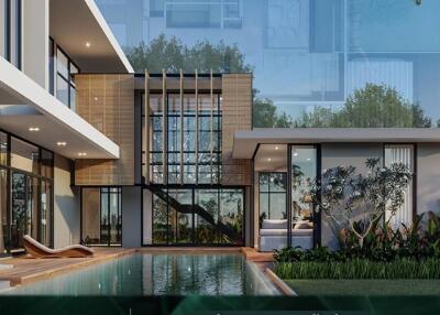 Modern residential building with a pool