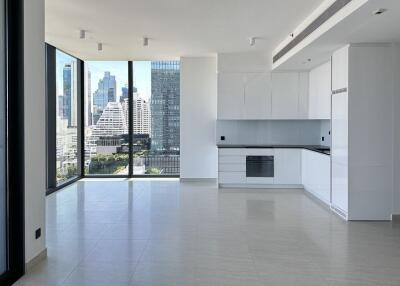 Modern kitchen with city view