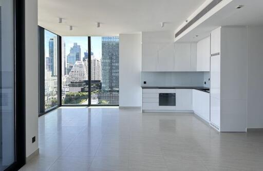 Modern kitchen with city view