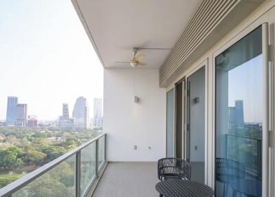 Spacious balcony with city view