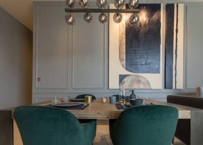 Modern dining area with contemporary artwork