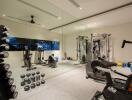 Spacious home gym with modern equipment