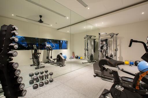 Spacious home gym with modern equipment