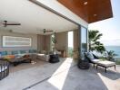 Spacious living room with sea view and open terrace