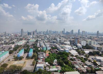 High view of city skyline and buildings