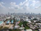 High view of city skyline and buildings