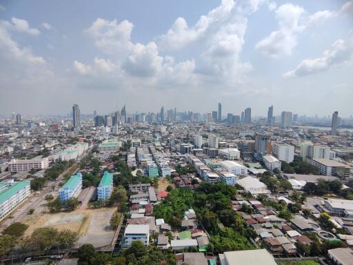 High view of city skyline and buildings