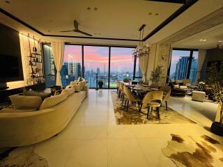 Spacious living and dining area with city view