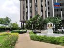 Entrance of a residential building with landscaping