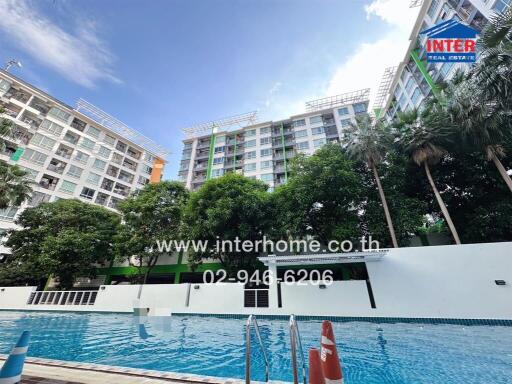 Outdoor view of a residential building with a pool