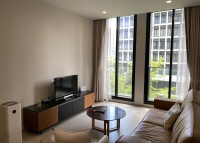 Modern living room with large windows